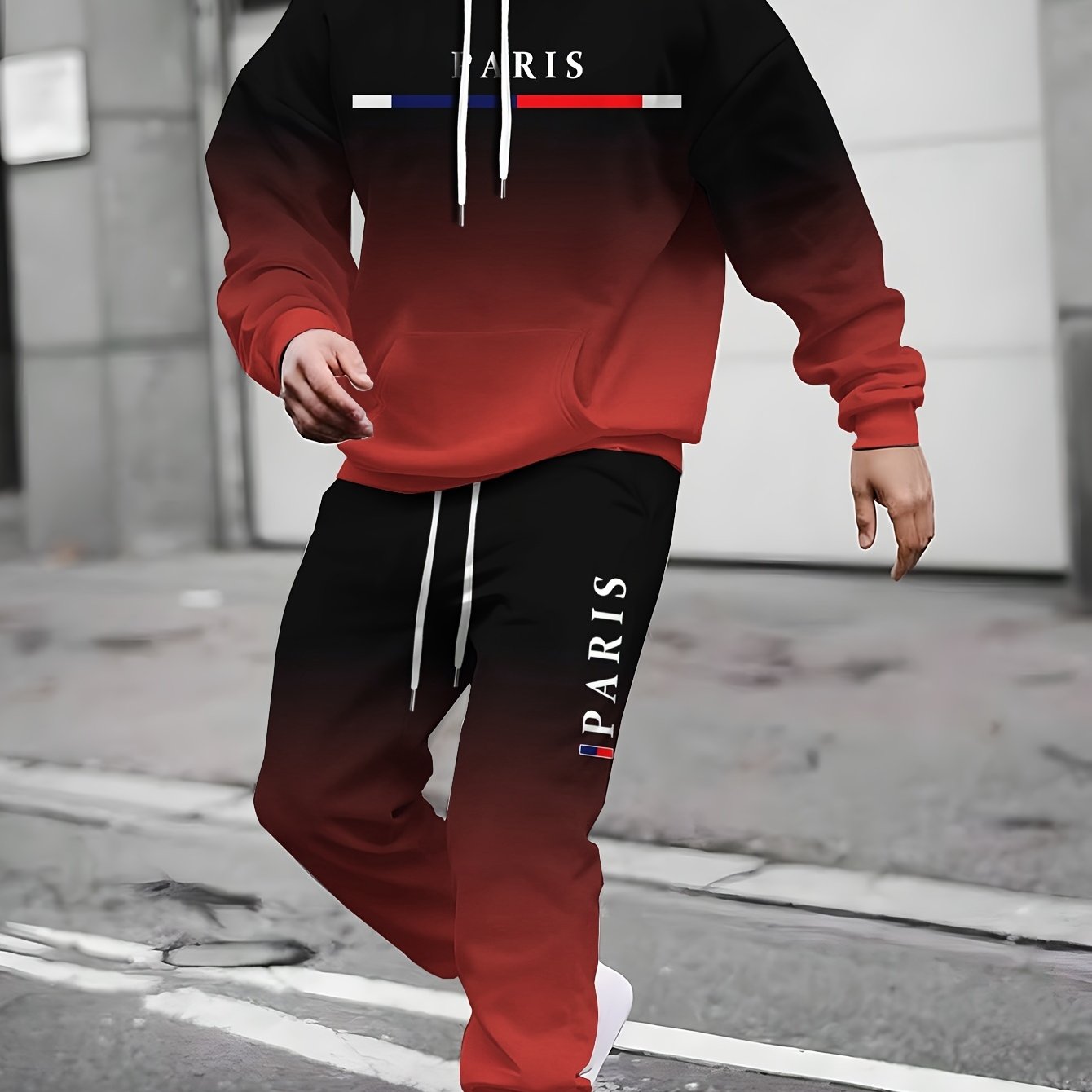 Men's Plus Size Hoodie and Sweatpants Set with Patterned Print Hooded Collar and Slight Stretch Fabric