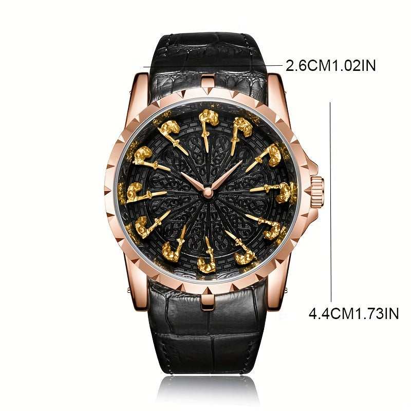 Erkaklar uchun zamonaviy vintage qora sun'iy charm belbog'i, kvarts soat bilan, tasodifiy talabalar uchun ideal.