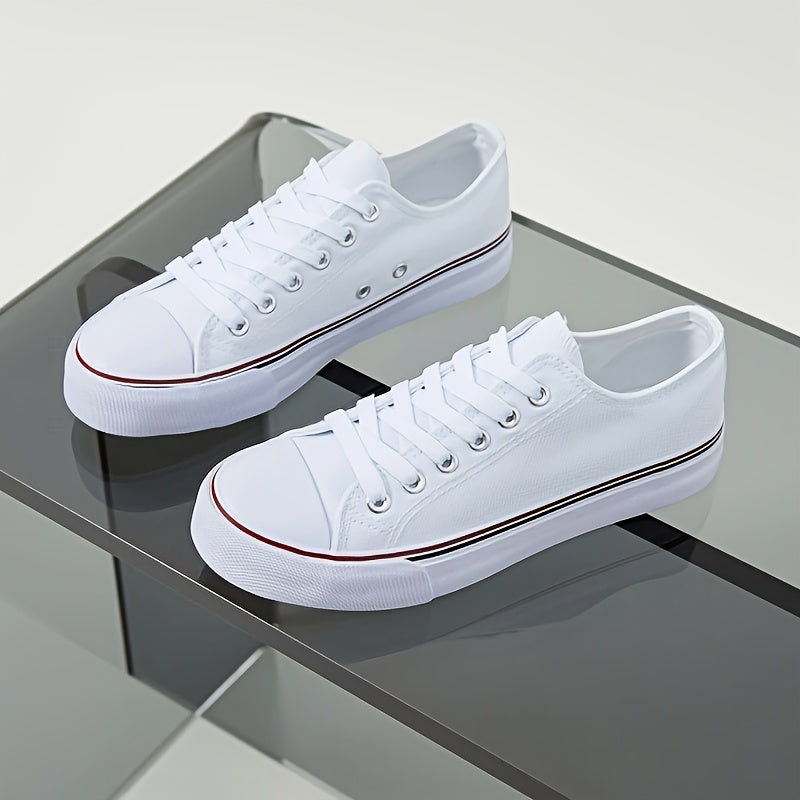 Women's Black and White Low Top Lace-Up Sneakers with Rubber Sole and Fabric Upper