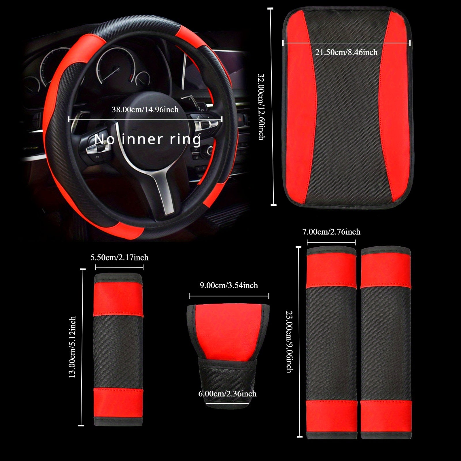 Universal avtomobil ichki bezaklar to'plami, 6 ta qism, PU charm bilan boshqarish g'ildiragi qopqog'i