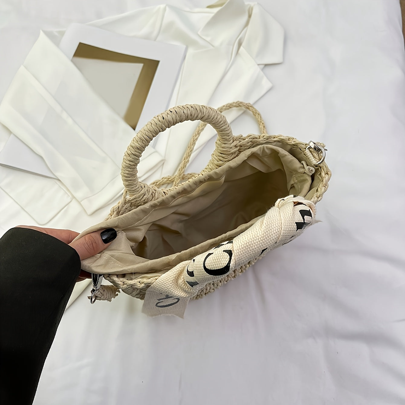 Women's Straw Woven Handbag Crossbody Shoulder Bag for Shopping Dating Party Work Beige Khaki