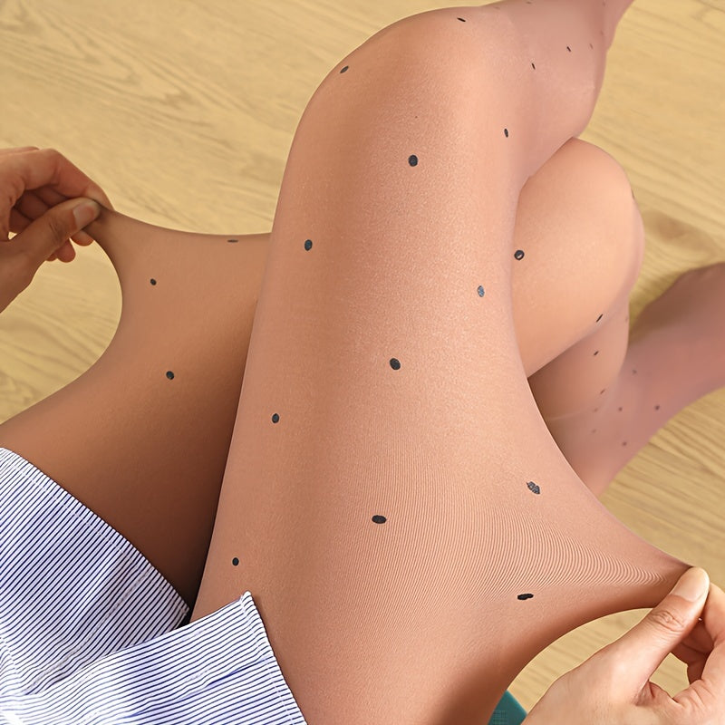 Women's Fleece-Lined Heart Pattern Tights with Mesh Detail for Women