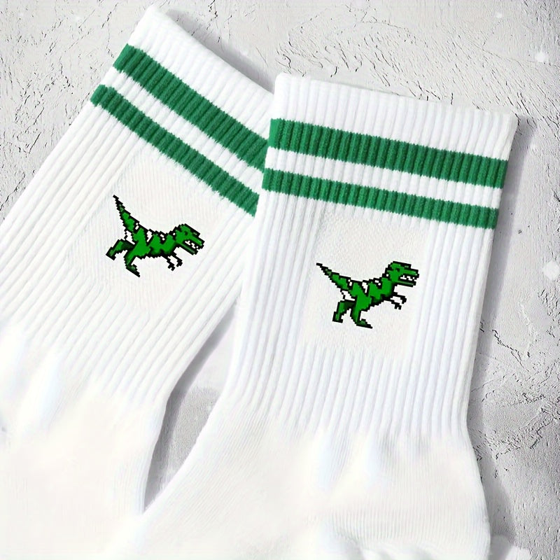 Women Dinosaur and Striped Print Sports Socks Short 1 Pair