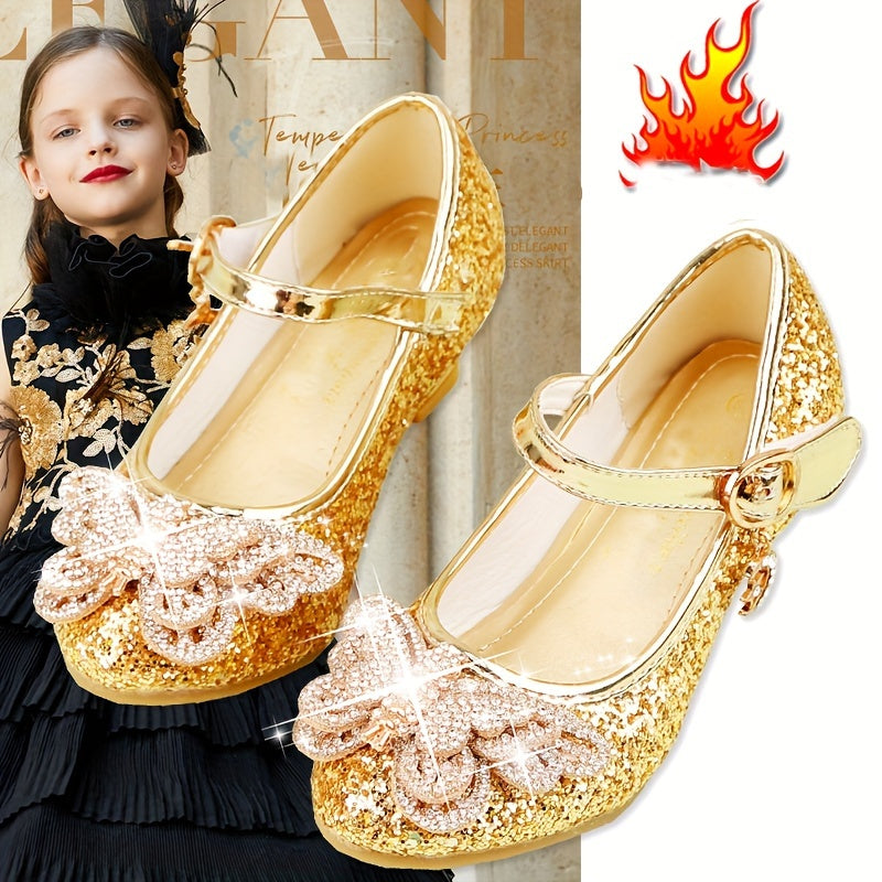 Girls High Heels Pink Rhinestone Bowknot Formal Shoes for Weddings and Events