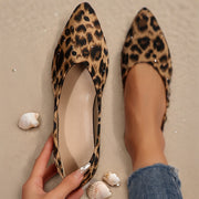 Women Leopard Print Ballet Flats Pointed Toe Slip-On Shoes