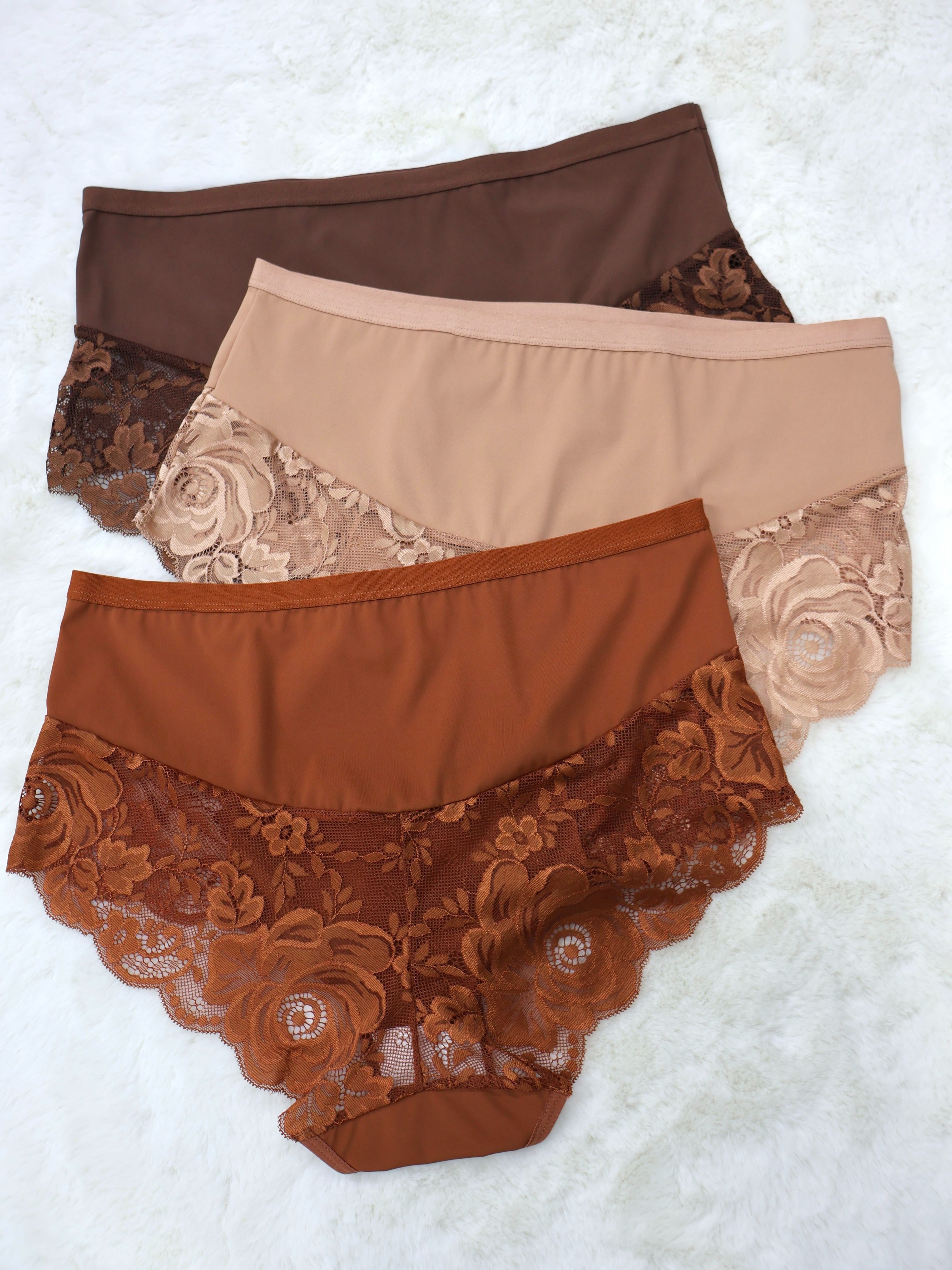 Bragas de encaje para tallas grandes para mujeres, pack de 3, de tiro medio, con tela de punto transpirable