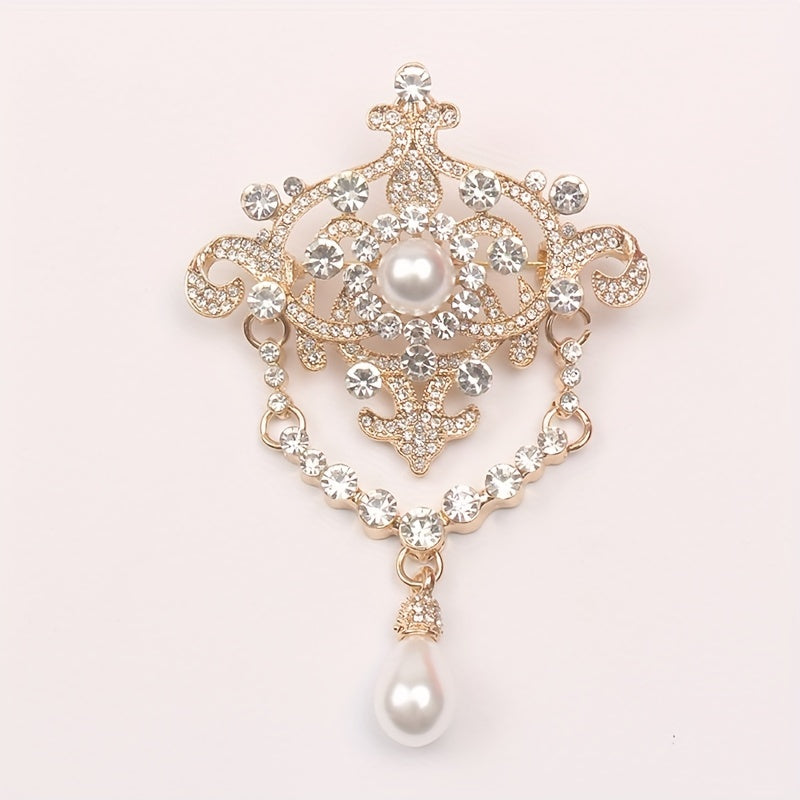Elegant European Courtly Style Pearl Brooch with Water Opal Embellishments