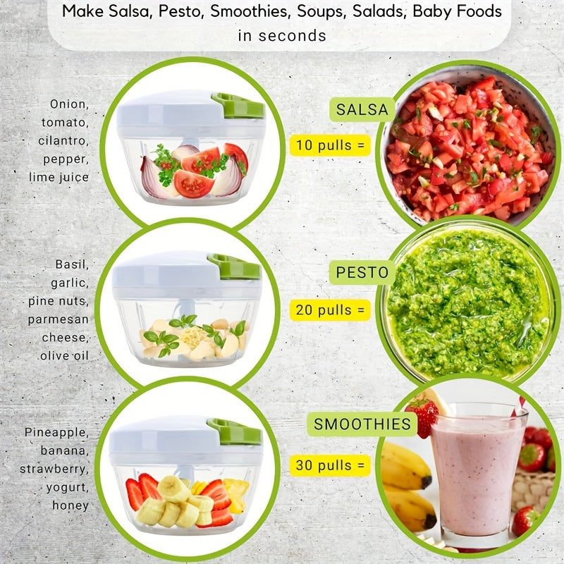 Hand Operated Food Chopper, Durable ABS, Vegetable, Nut, Herb Cutter