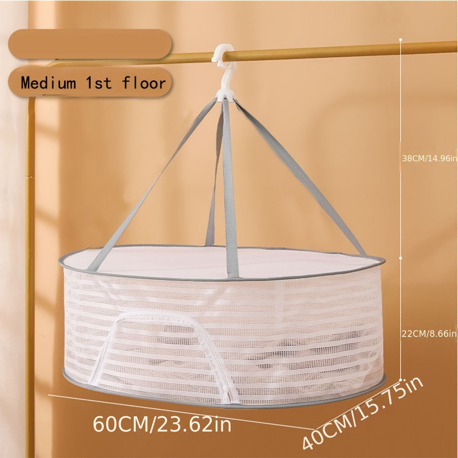 Foldable Mesh Drying Rack with Zipper 3-Tier Multi-Functional Hanging Laundry Organizer