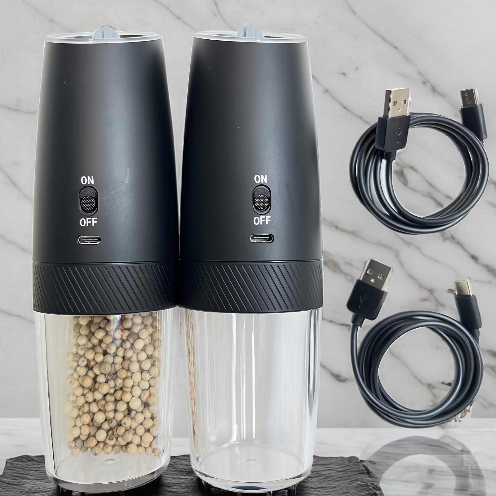 2-to'plamli qayta tiklanadigan elektr qalampir va tuz maydalagich to'plami, tortishish bilan sezgir LED chiroq, USB zaryadlash, 5000 RPM