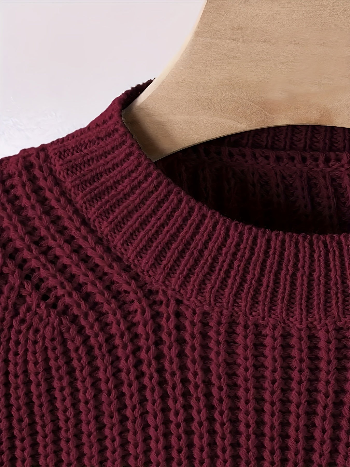 Suéter de punto de color sólido para mujer con cuello redondo, manga larga, casual, para otoño e invierno