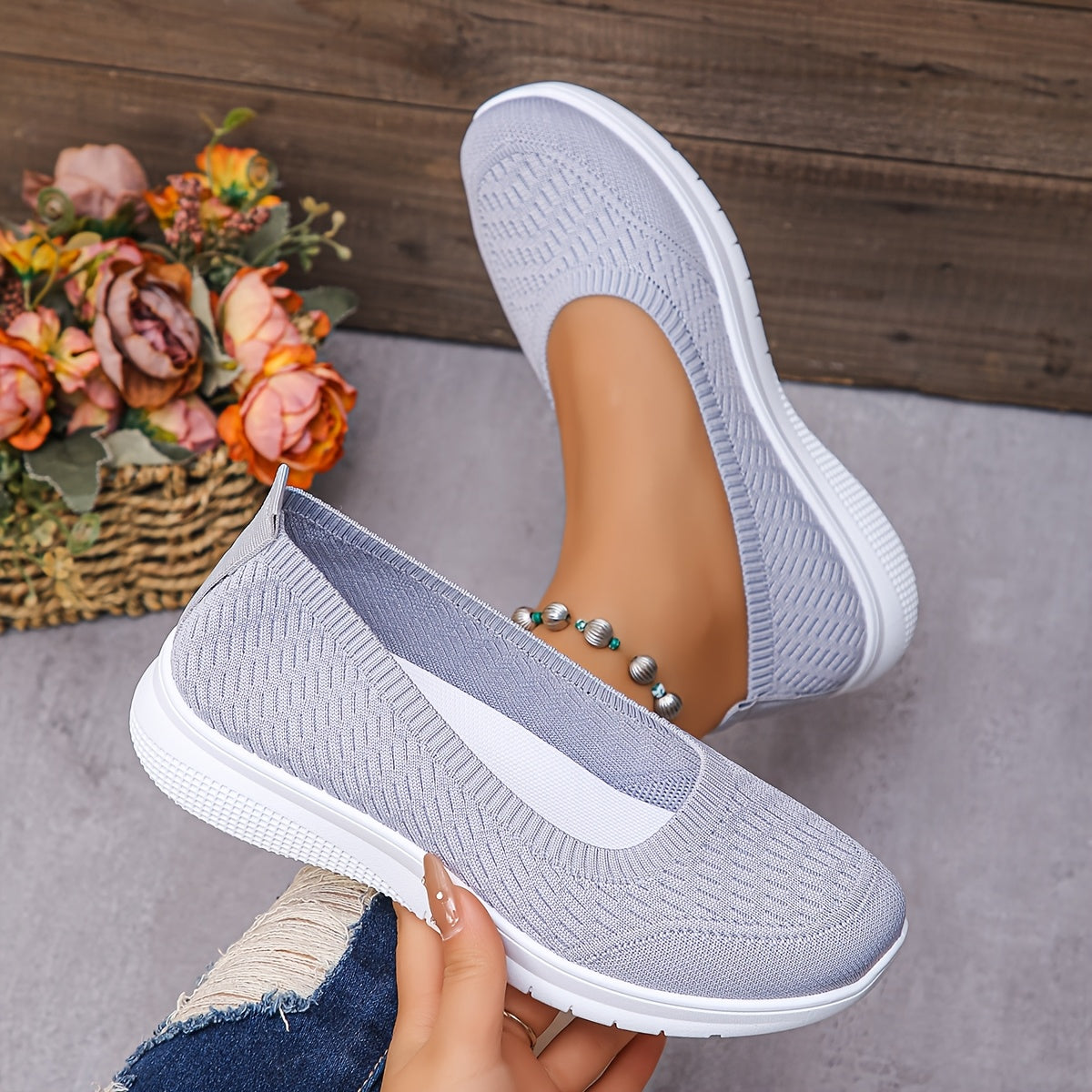 Women’s Slip-On Sock Sneakers Light Blue Casual Athletic Shoes