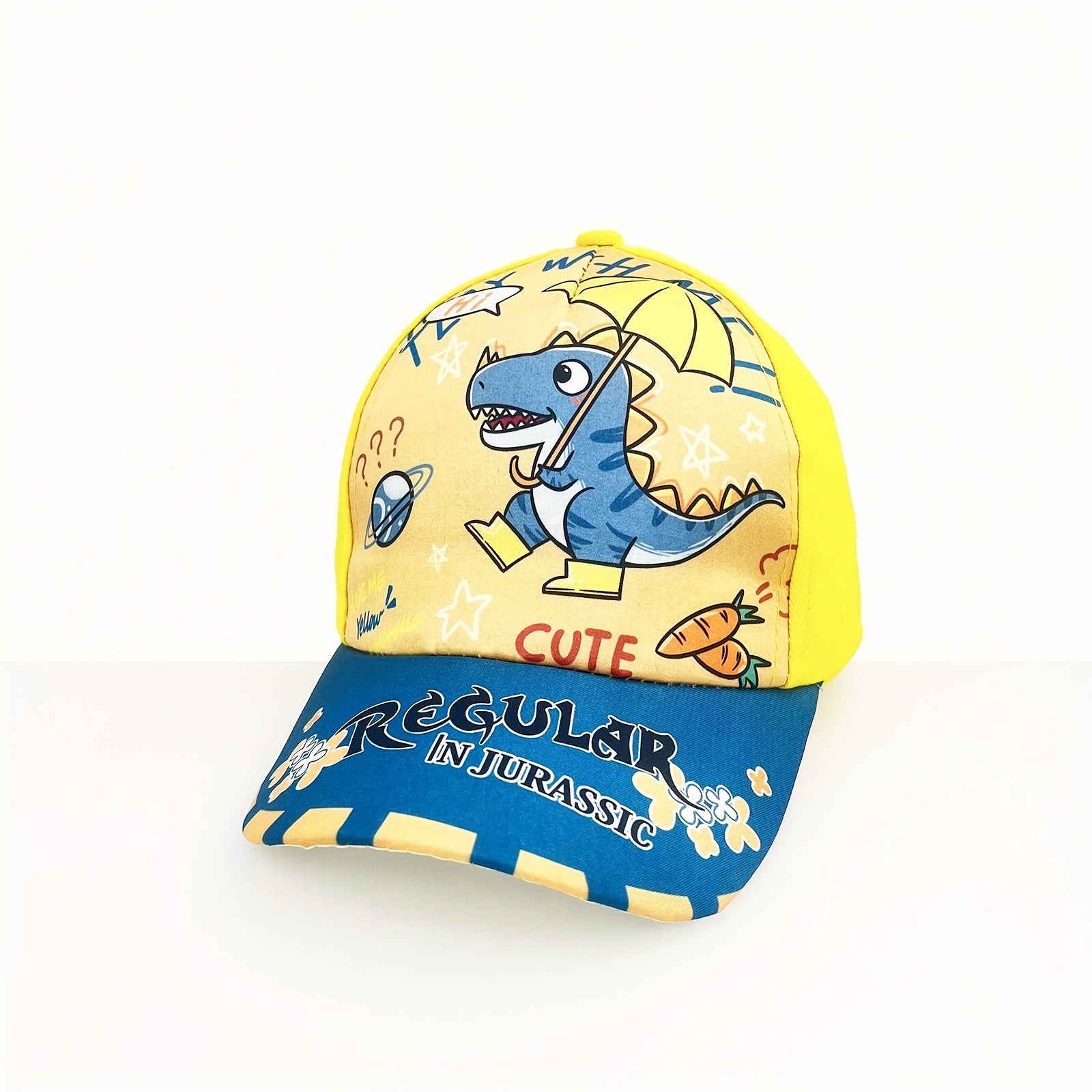 Kids Adjustable Cartoon Dinosaur Print Baseball Cap Lightweight All-Season Fitted for Boys and Girls