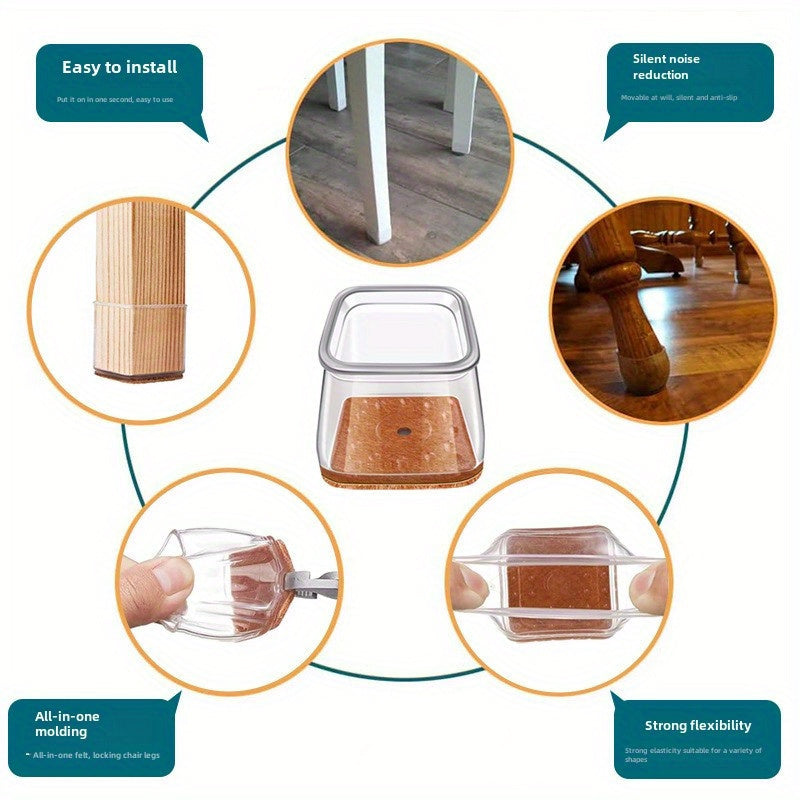 8 dona kvadrat mebel stakanlari to'plami, felt bilan qoplangan, sirpanmaydigan, stul oyoqlarini himoya qilish uchun