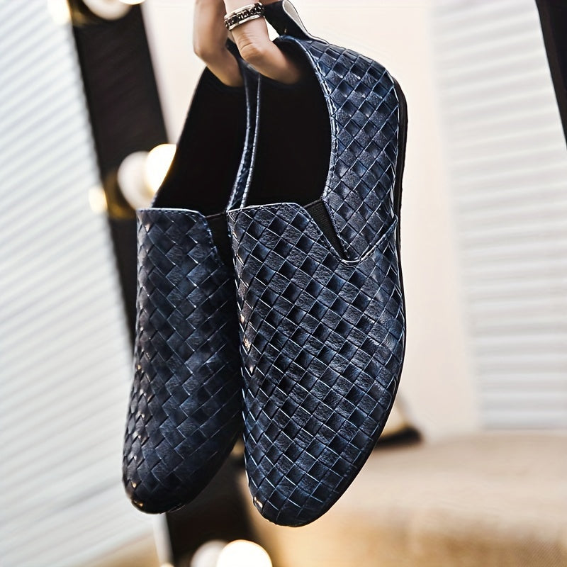 Men's Casual Shoes Low Top Slip-On Rubber Sole Plaid Fabric Upper