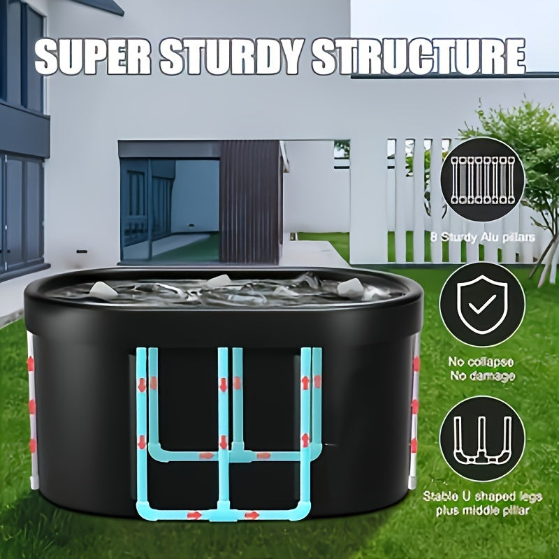 1.2m Foldable Oval Ice Bath Tub for Cold Water Therapy and Recovery Black