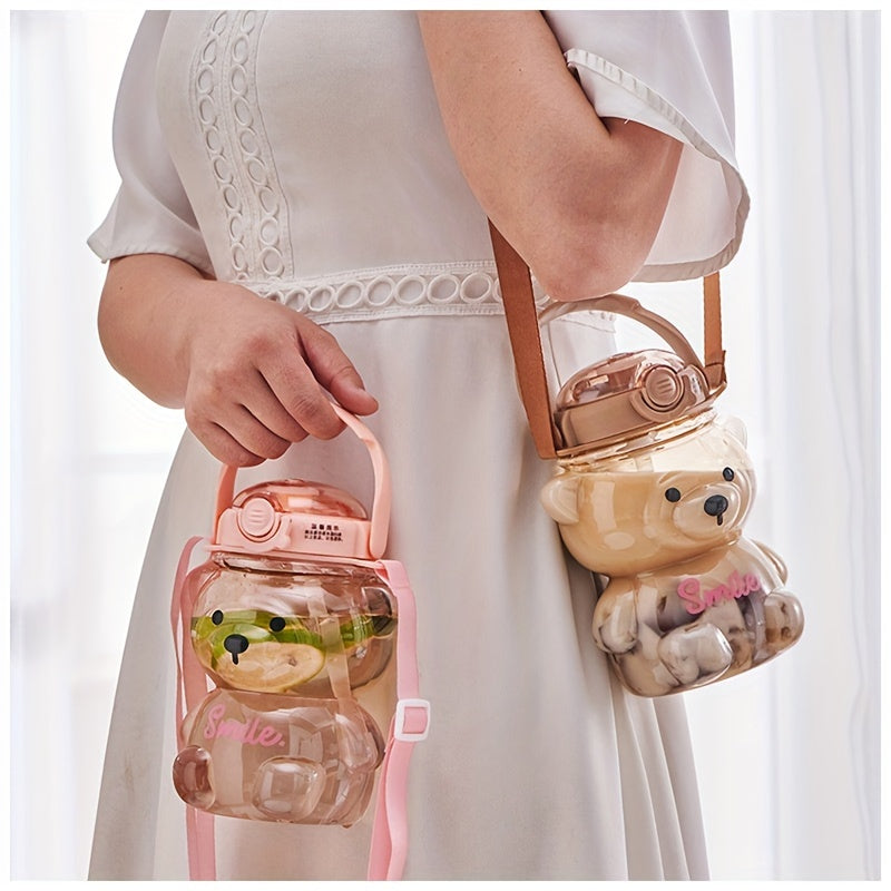 Yoqimli ayiq suv shishasi 1000ml, oqib ketmaydigan, PC material, quvurlar bilan