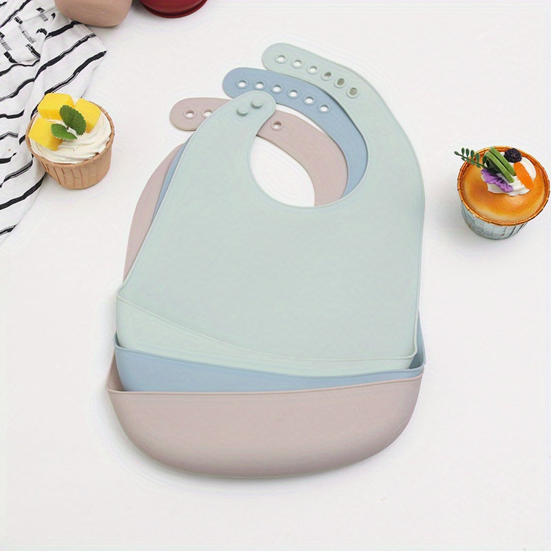 Set of 3 Unisex Food Grade Silicone Baby Bibs for Feeding