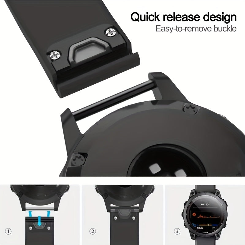 Garmin Fenix 3, 5, 5X, 5S Plus, 6, 6X, 6S Pro, 7, 7S, 7X aqlli soatlari uchun tez chiqarish bilan silikon bilaguzuk - Forerunner 955, 945, 935, Instinct 2 HR, Descent MK 1, 2 bilan mos - 20mm va 22mm sport uslubidagi tasma
