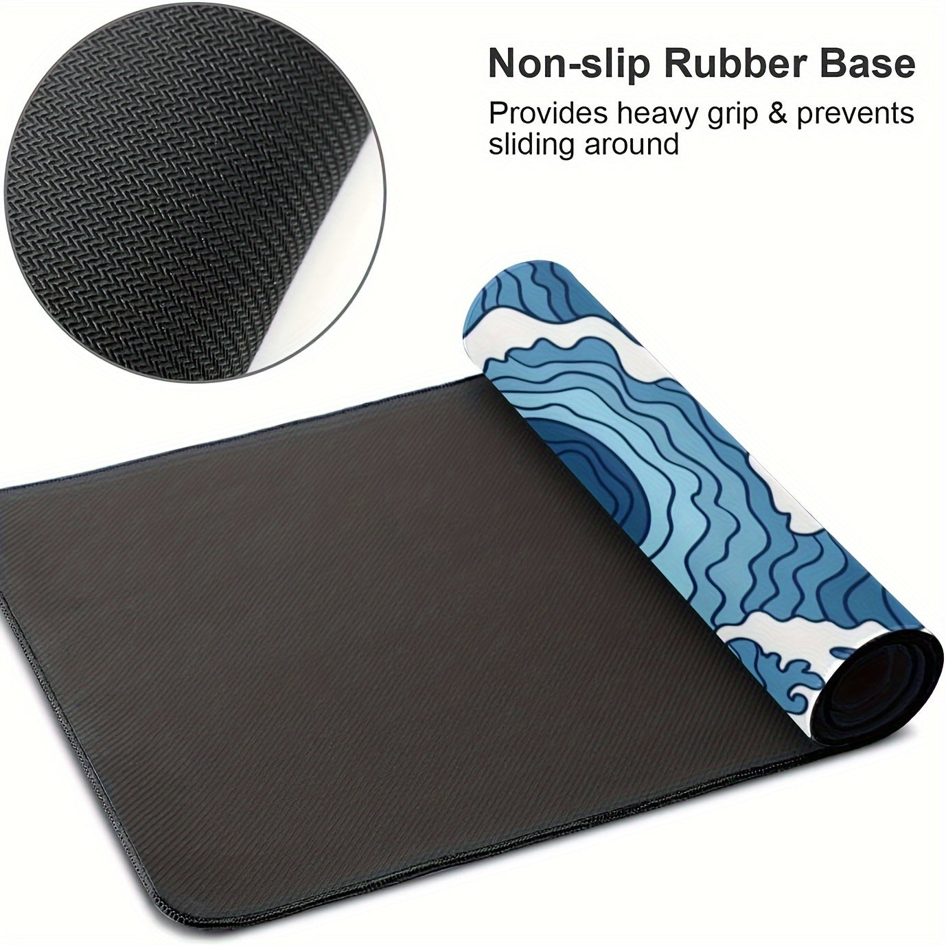 Blue White Wave Graphic Gaming Mouse Pad XL Non-Slip Desk Mat 80x30 Cm