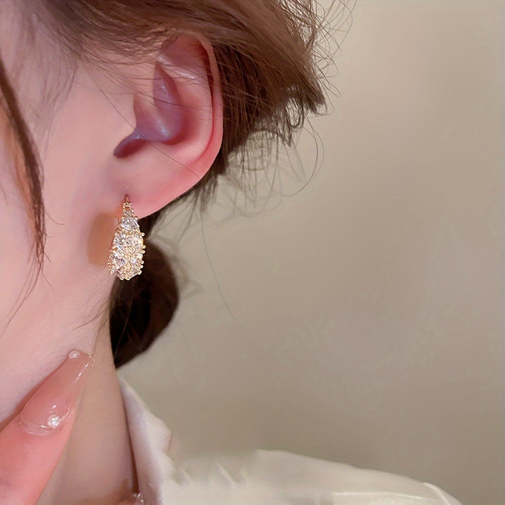 14K Gold Plated Copper Hoop Earrings with Zirconia for Women