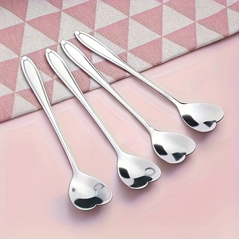 2 Stainless Steel Heart-Shaped Coffee Spoons for Stirring Desserts and Gifts