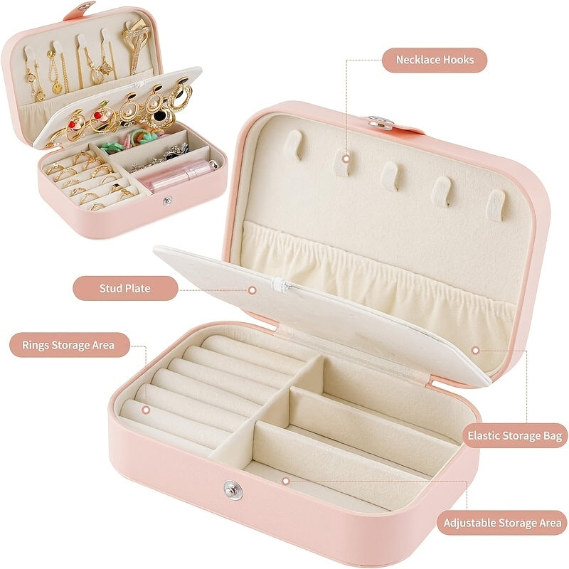 Double-Layer Jewelry Organizer Faux Leather with Lock and Soft Lining for Earrings Necklaces Rings