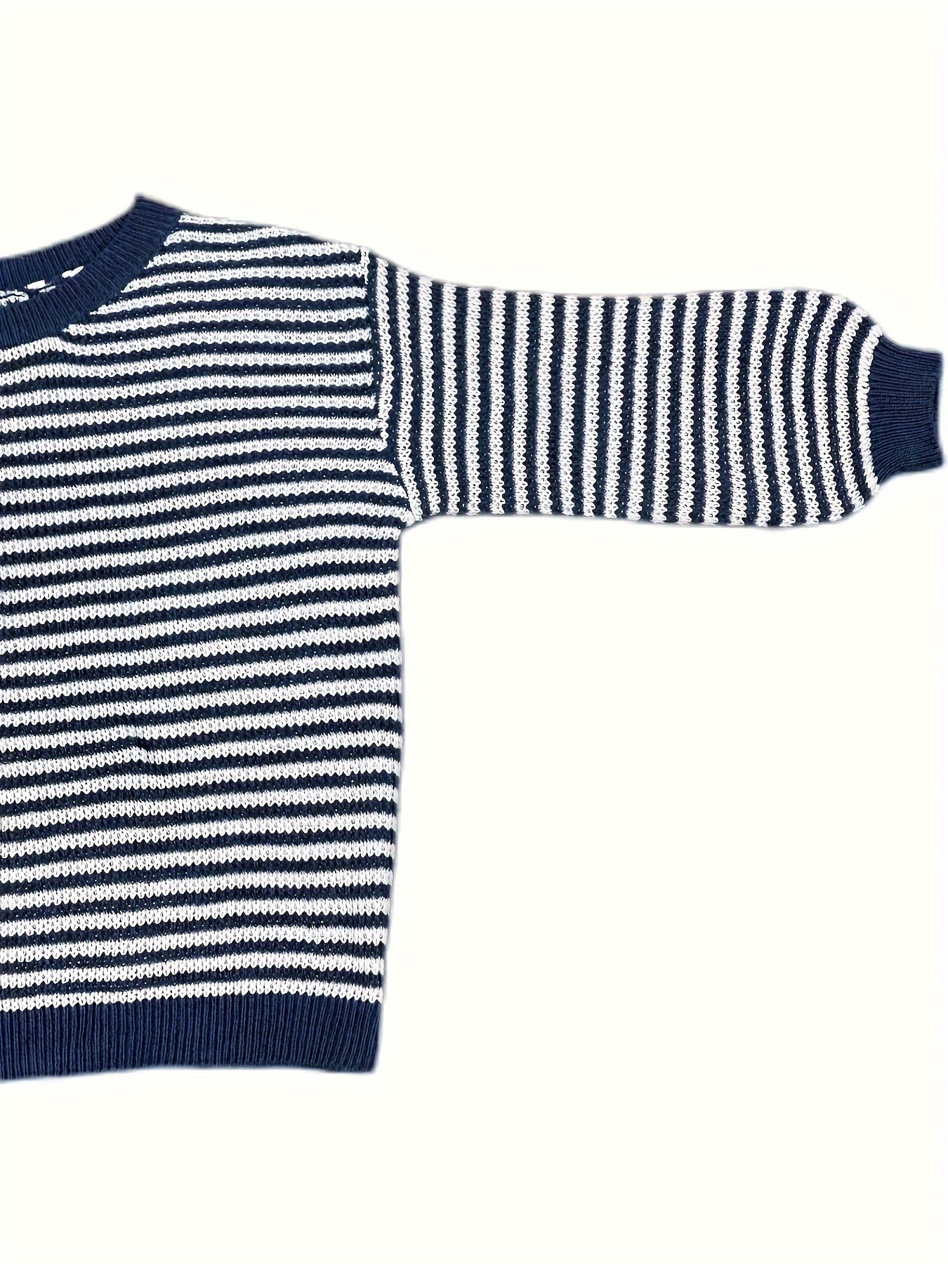 Plus Size Women's Striped Crew Neck Long Sleeve Sweater Fall Winter Casual