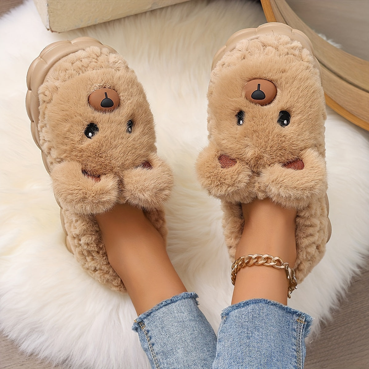 Women's Fleece-Lined Winter Shoes Non-Slip Indoor Cartoon Animal