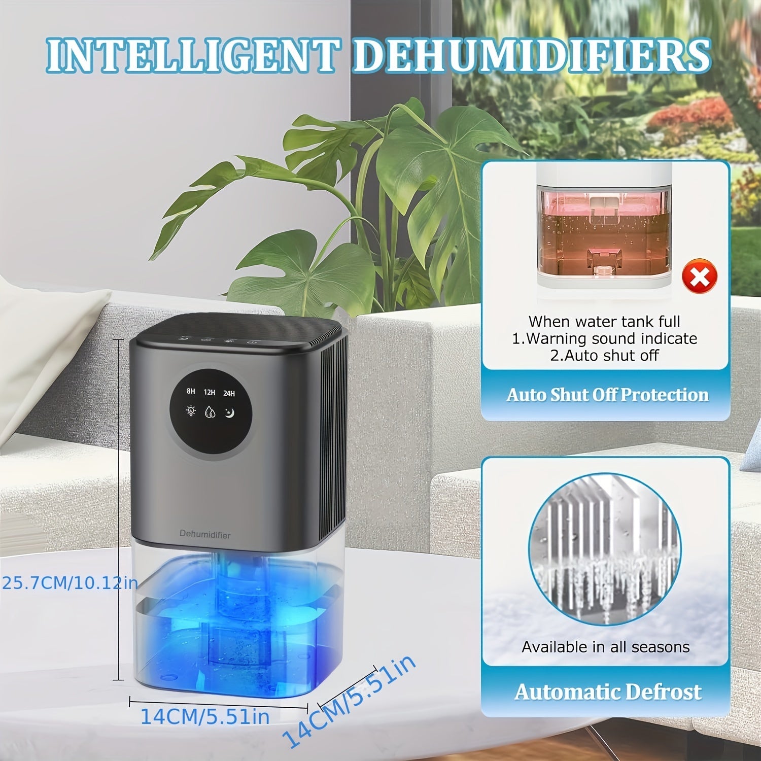 Compact 60oz Dehumidifier for Home Quiet Energy-Efficient with LED Lights