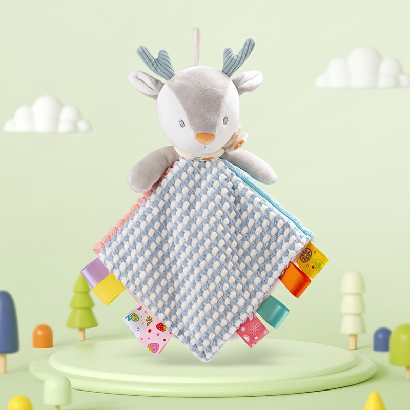 Baby Plush Toy and Comforter Blanket Embroidered Plaid Security Blanket for Infants and Toddlers