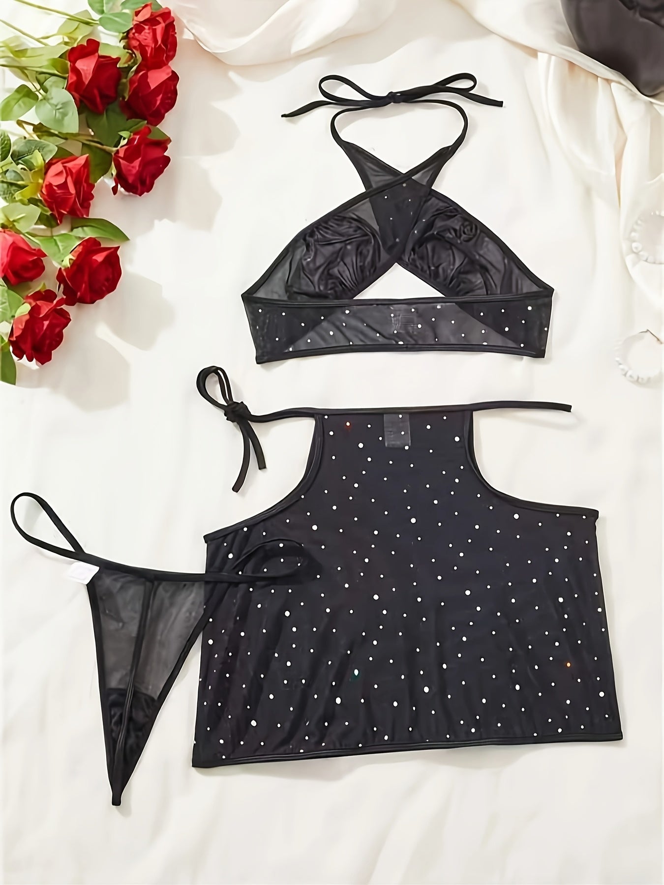 Women's Satin Pajama Set with Robe and Pockets Blue Large