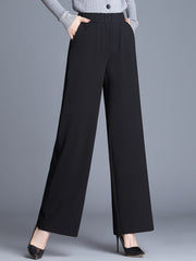 Women's Wide Leg Pants Knit Fabric Solid Color All-Season Straight Leg
