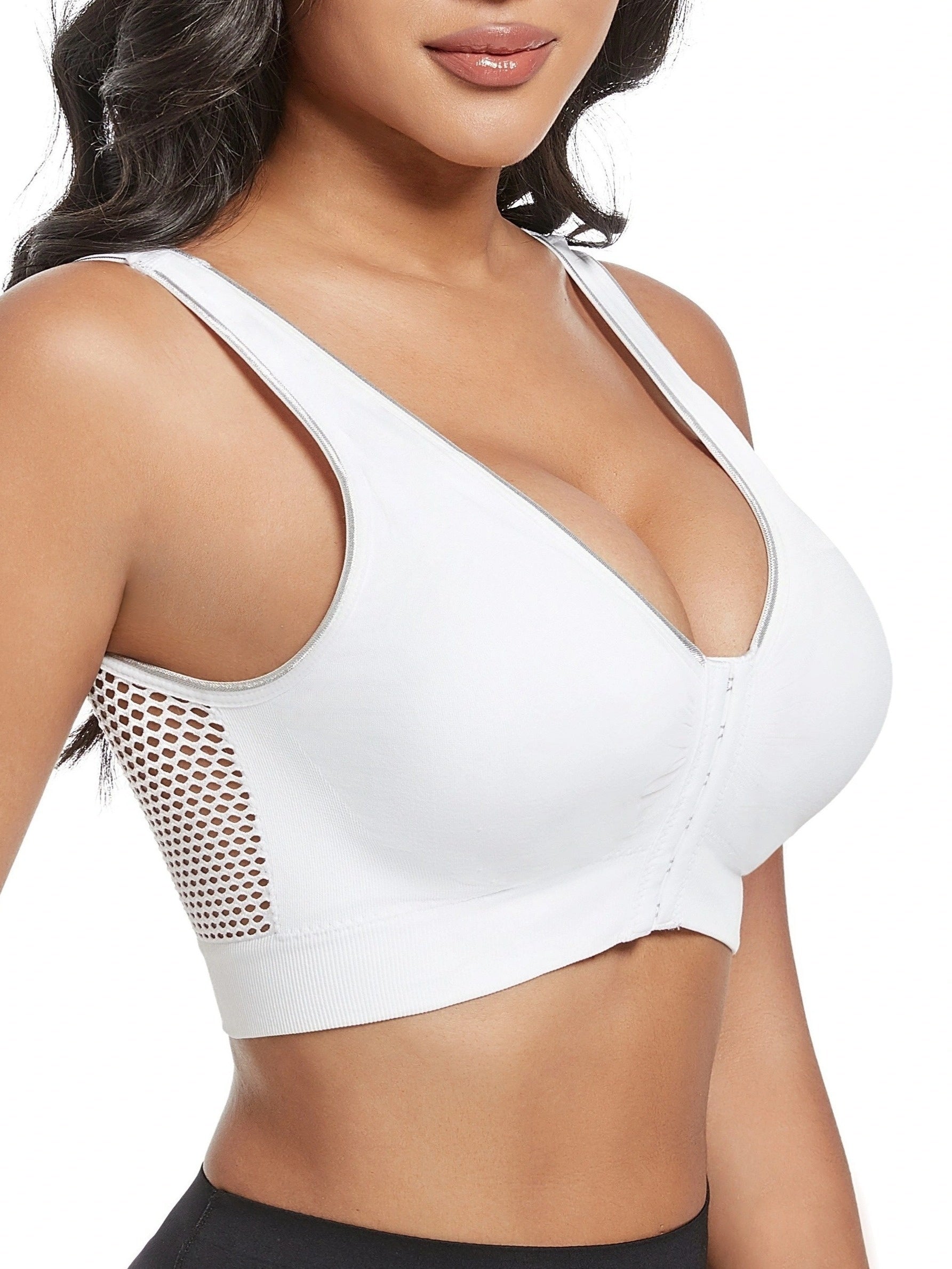 Women's Plus Size Sports Bra Mesh Wireless Breathable Light Support Yoga Running