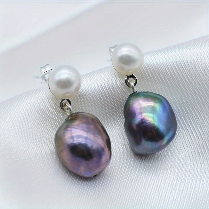 Sterling Silver Black Pearl Drop Earrings for Women June Birthstone Jewelry
