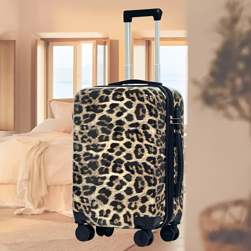 Leopard Print Luggage Set 2-Piece Hard Shell Carry-On and Cosmetic Case Black Durable ABS PC Spinner Locks