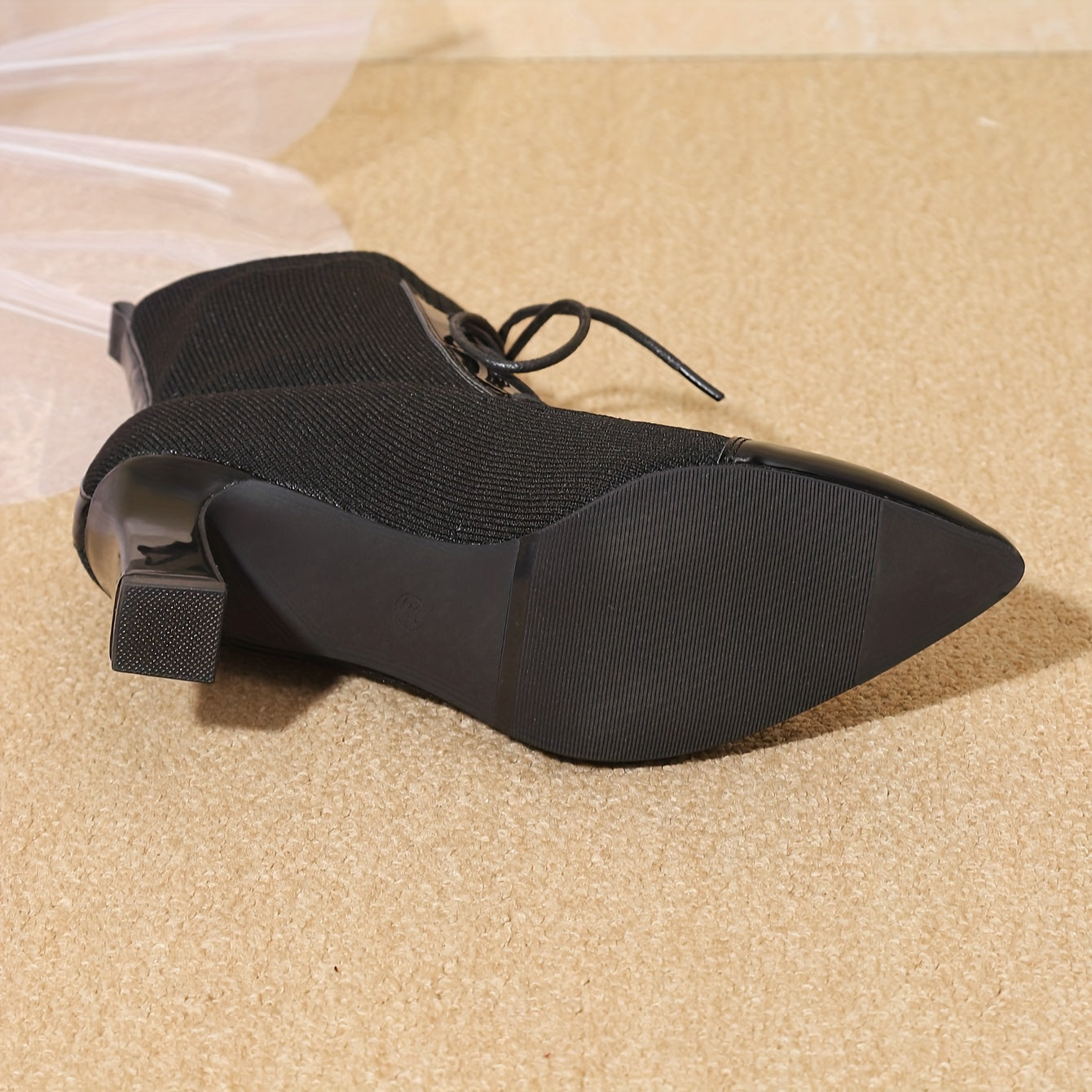 Women's Black Synthetic Leather High Heel Ankle Boots with Pointed Toe