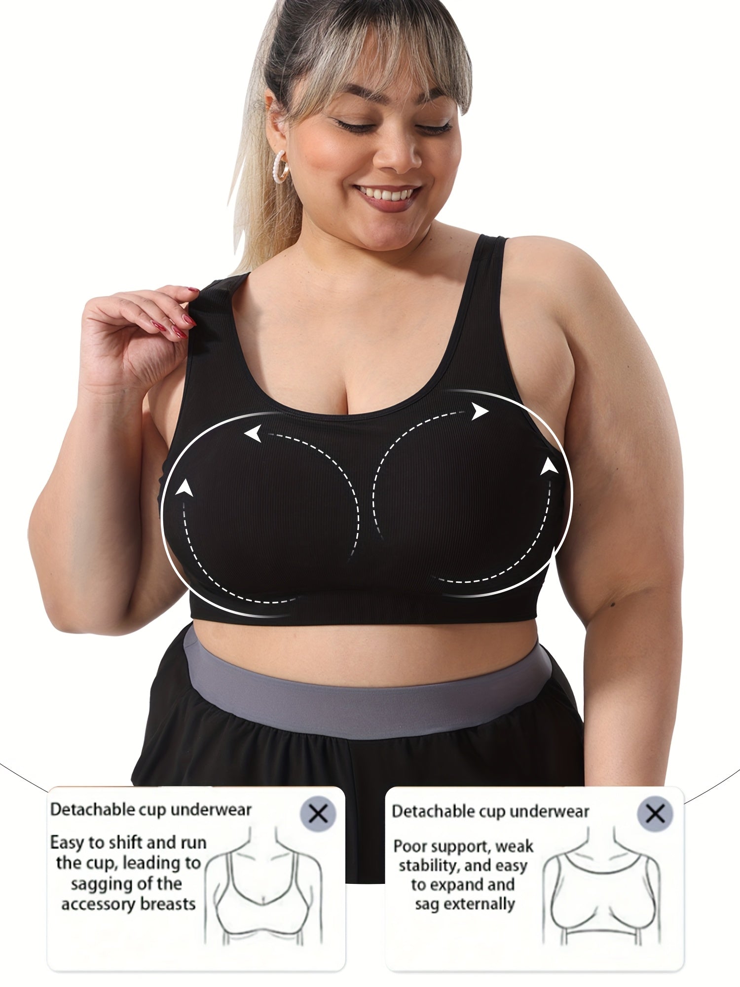 Plus Size Women's Elastic Sports Vest with Chest Padding in Solid Color