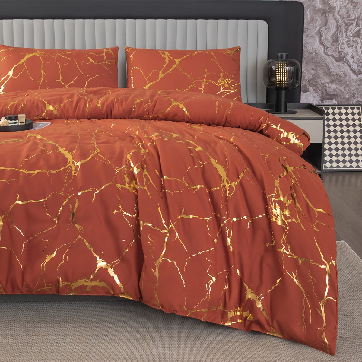 Elegant Marble Pattern Bedding Set in Pink Gray Green Blue Purple Washable Ultra-fine Fiber Duvet Cover 2-3 Piece