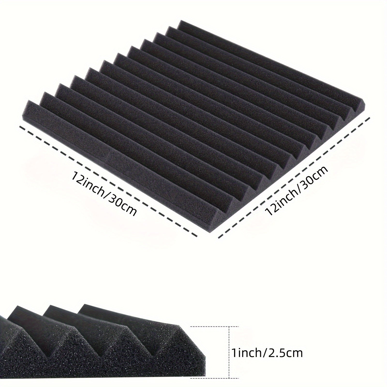 Black Acoustic Foam Panels Pack of 60 30x30x2.5cm Flame Retardant High Density Soundproofing