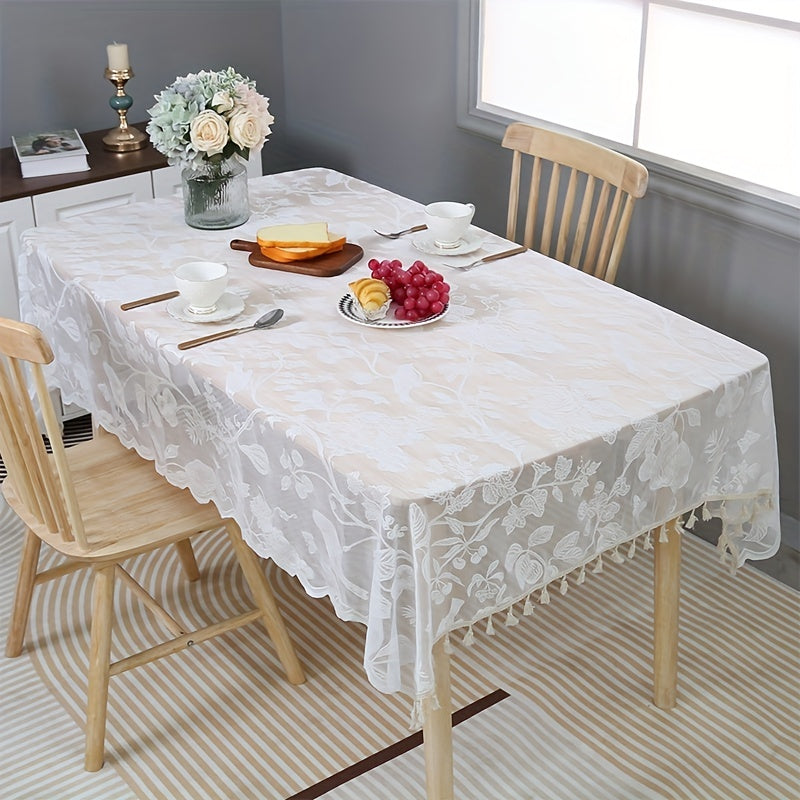 Modernist Lace Embroidered Tablecloth with Tassels for Weddings and Parties