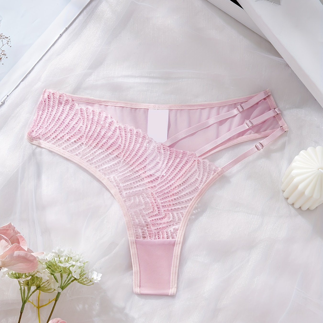 Women's Lace Triangle Panties and Sheer Mesh Thong Sexy Lingerie Underwear