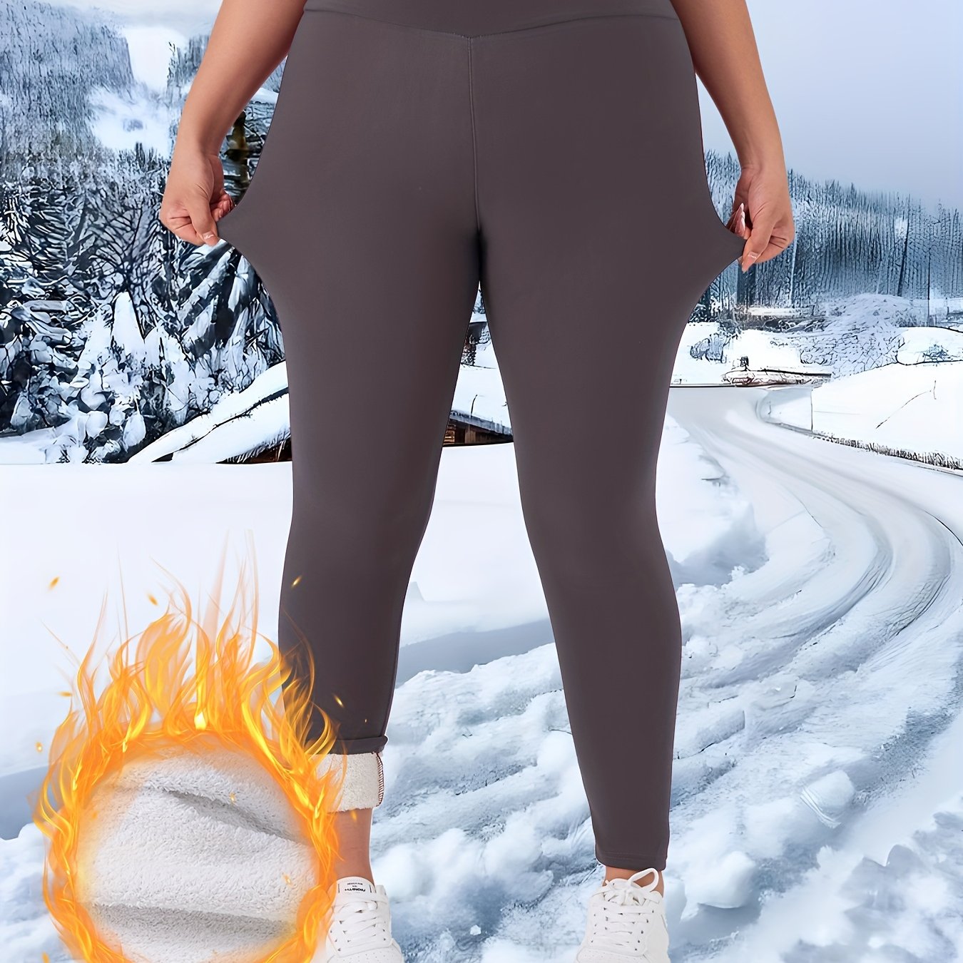 Plus Size Women's Thermal Fleece-Lined Leggings High-Waisted Winter Pants