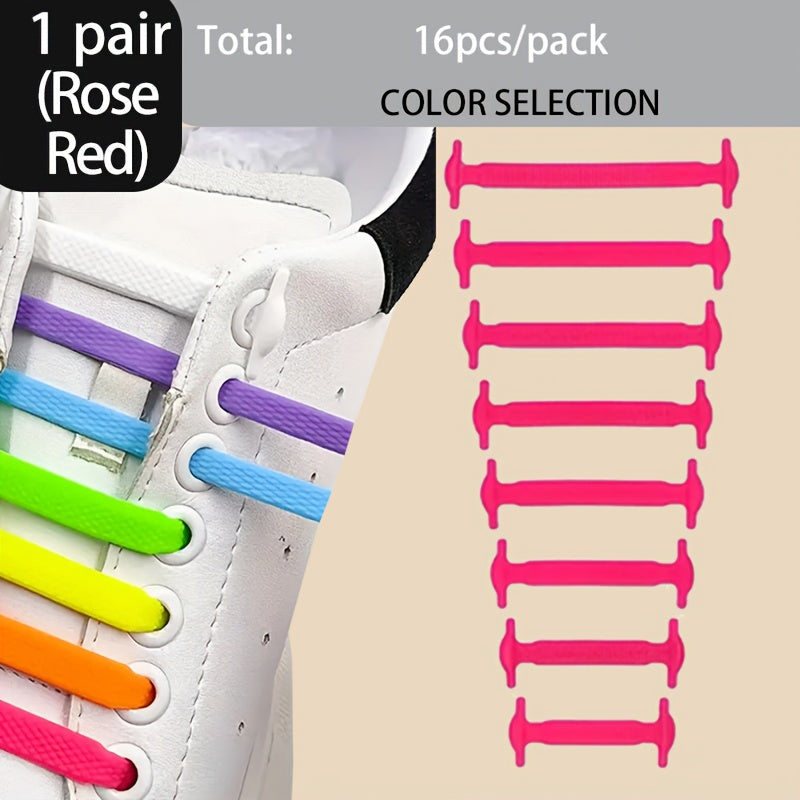 16pcs Silicone Elastic Shoelaces for Sports and Casual Shoes Durable PVC