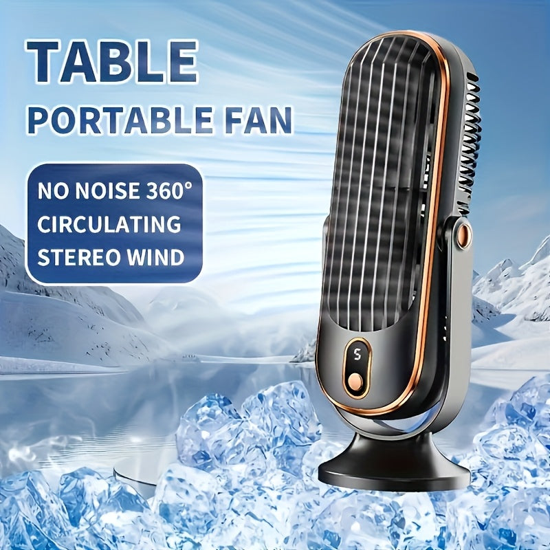 Portable USB Desk Fan with Dual-Blade Design, 5 Speed Settings, Rechargeable Lithium Battery for Office Travel Camping Outdoors