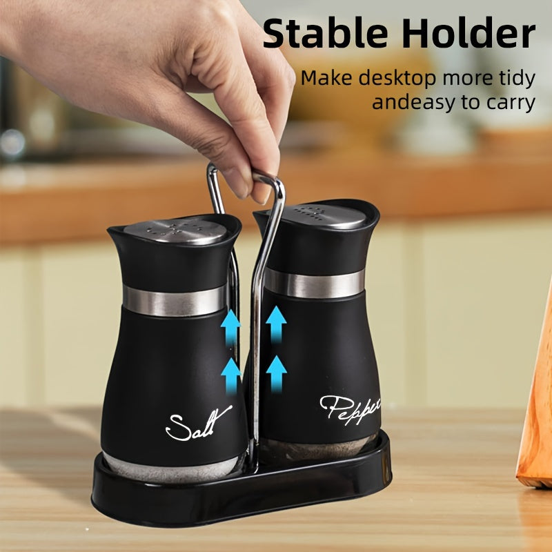 Glass Bottom Salt and Pepper Shaker Set with Stainless Steel Lids for Kitchen Dining Camping