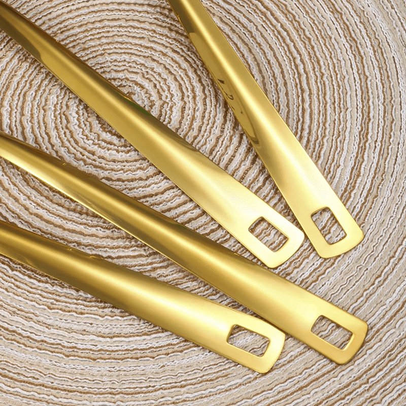 Juego de utensilios de cocina de acero inoxidable chapado en oro de 6 piezas con cuchara sopera, colador y pala para freír