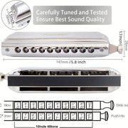 Хроматическая гармоника T10-40 профессиональная, 10 отверстий, 40 тонов, металлический полированный кейс