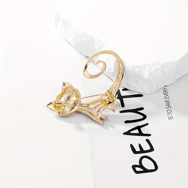 Set of 2 Halloween Black Cat Brooches Hand-Painted Cartoon Tails Alloy Chest Jewelry