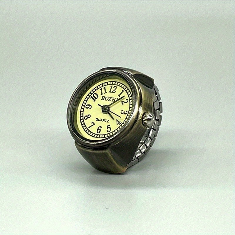Retro Mini Finger Ring Watch with Roman Numerals and Quartz Movement for Women and Men
